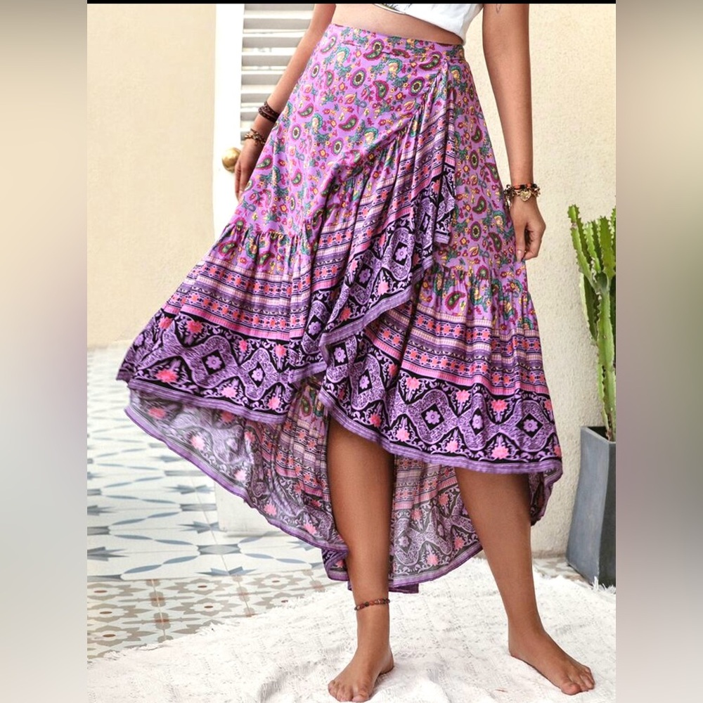 Floral Bohemian Maxi Skirt - Purple